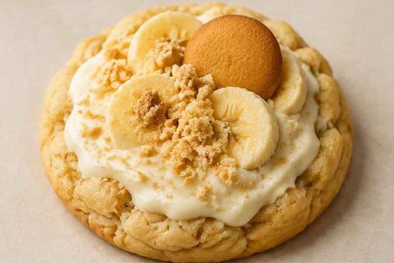 Banana pudding flavor concept, shown as a full-size cookie